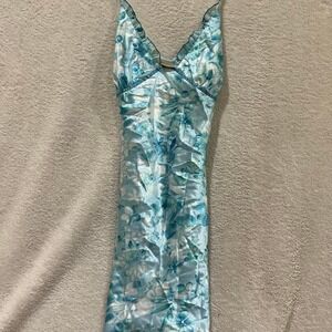 blue floral slip mini dress with tie back massini size medium